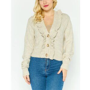 Industry Size Large Cream Beige Ruffle Button Front Textured Cardigan Sweater